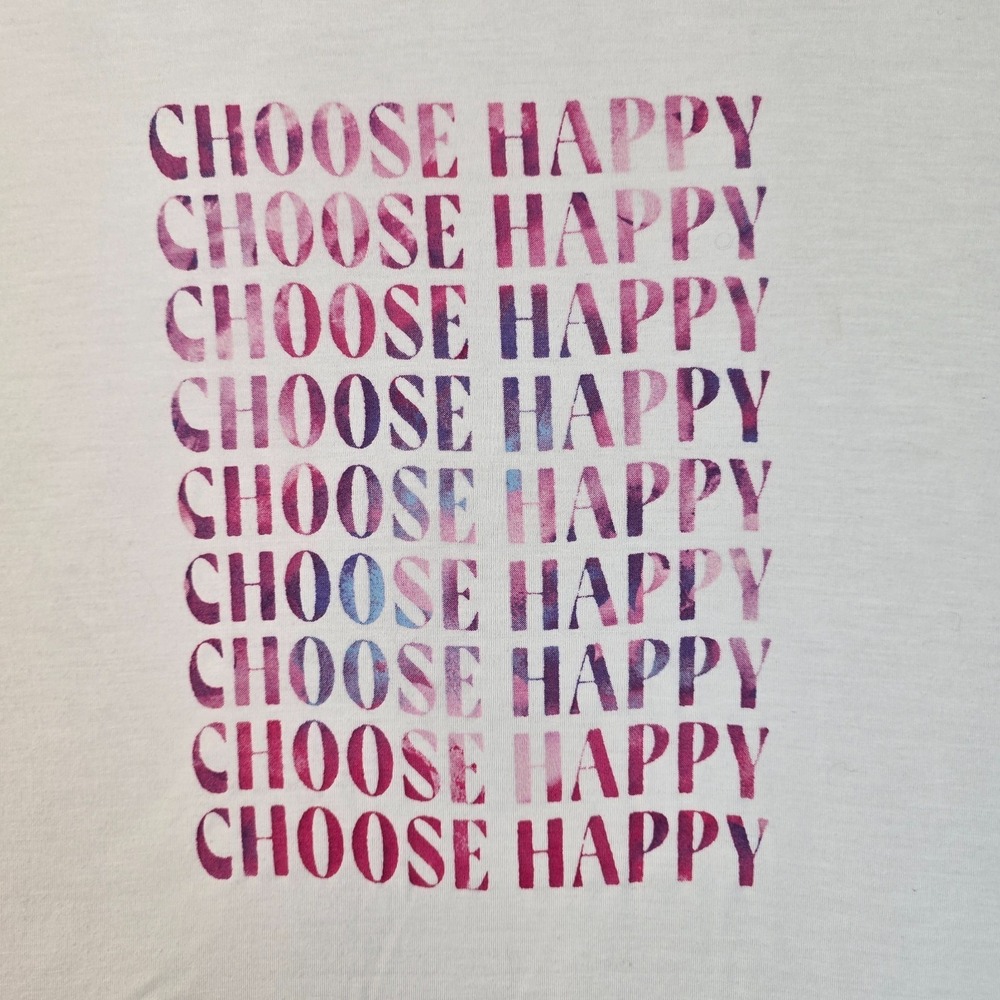 Old Navy Cotton Choose Happy Graphic Crop Top Womens Medium White Short Sleeve - Picture 2 of 7